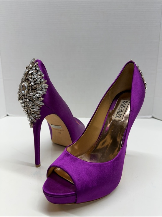 Badgley Mischka Shoes - Badgley Mischka Kiara High Heels Pumps Shoes Jeweled Diamond Satin Purple Size 8